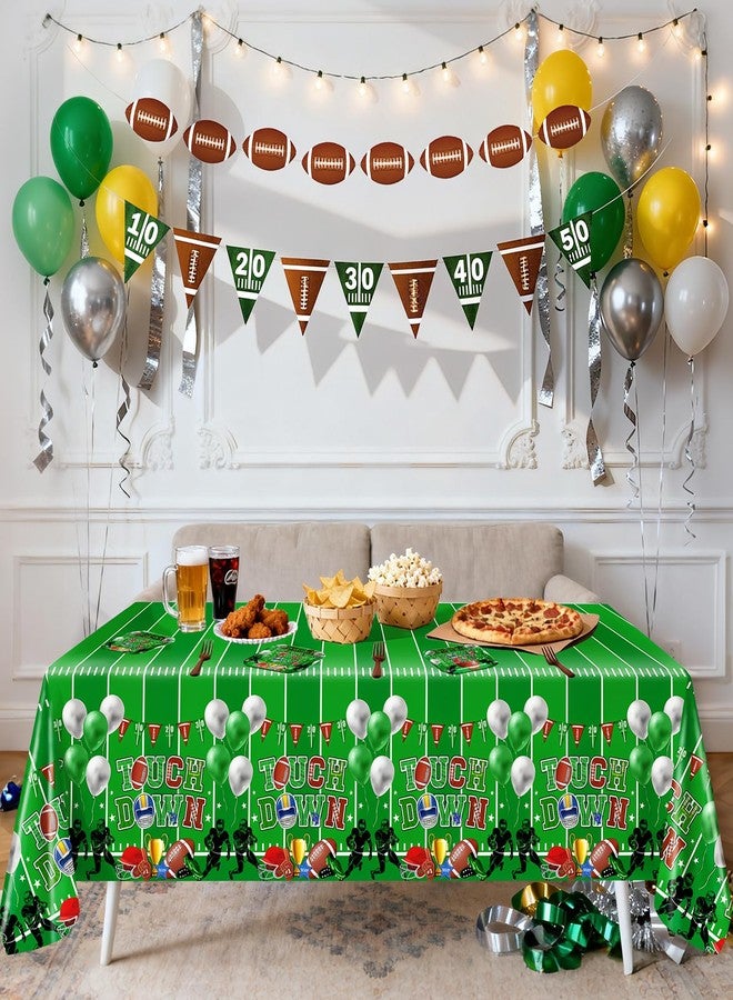 Lecheme Football Party Decorations Kit Serve 24: Disposable Paper Plates, Football Napkins,Touchdown Tablecloth,Banner,Forks for Super Gameday Party Supplies Tailgate Birthday Decorations - Image 2